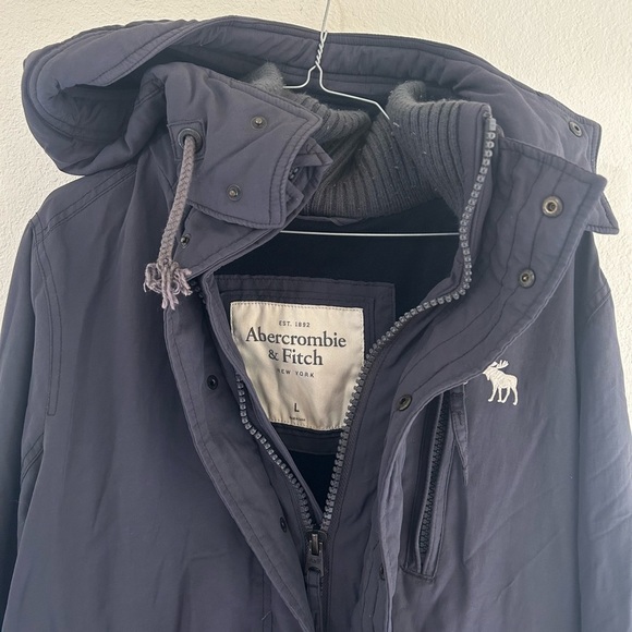 Rare Abercrombie & Fitch Lined Parka Men’s Size Large Hooded Jacket Fleece Lined - Picture 10 of 13